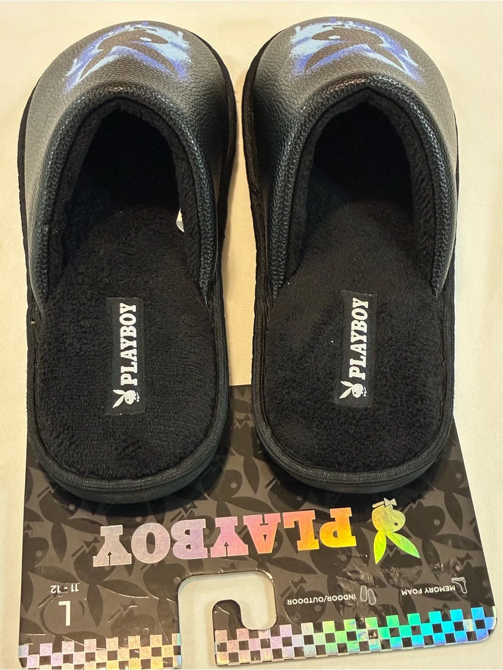 Playboy Men’s Black Indoor Slip-On Slippers with Blue Accent